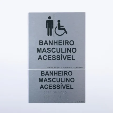 Placa Banheiro Masculino acessivel ACM 15x15cm e braille 15x9cm