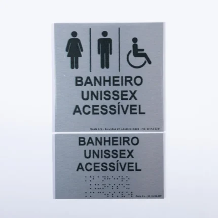 Placa Banheiro Unissex acessivel ACM 15x15cm e braille 15x9cm
