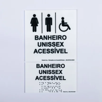 Placa Banheiro Unissex acessivel ACRILICO 15x15cm e braille 15x9cm